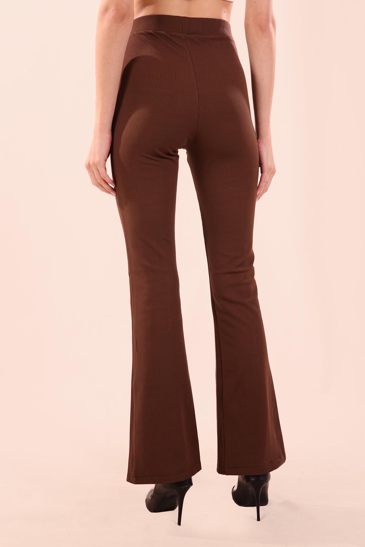 Kahve İspanyol Paça Yırtmaçlı Pantolon 6869A - 6