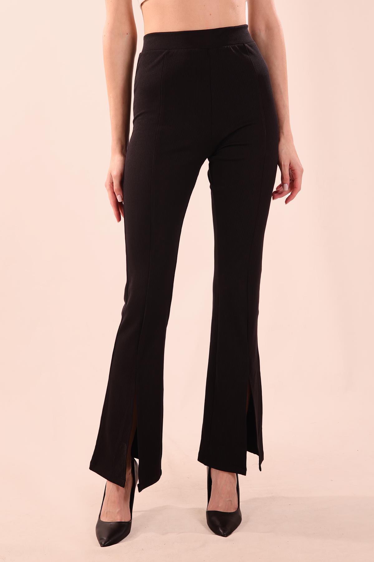 Siyah İspanyol Paça Yırtmaçlı Pantolon 6869A - 3