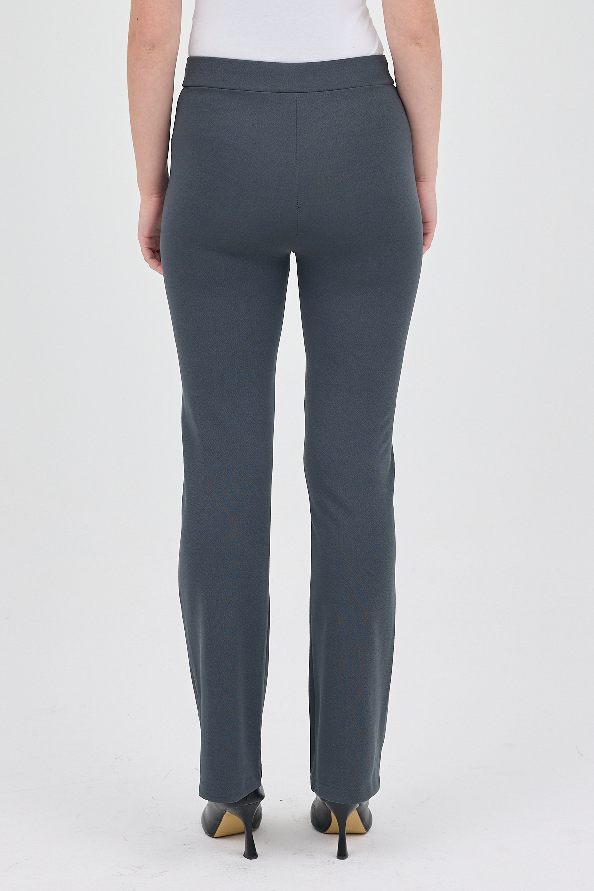 Füme Straight/Düz Kesim Yüksek Bel Nervür Dikişli Örme Pantolon TCR-6873A - 5