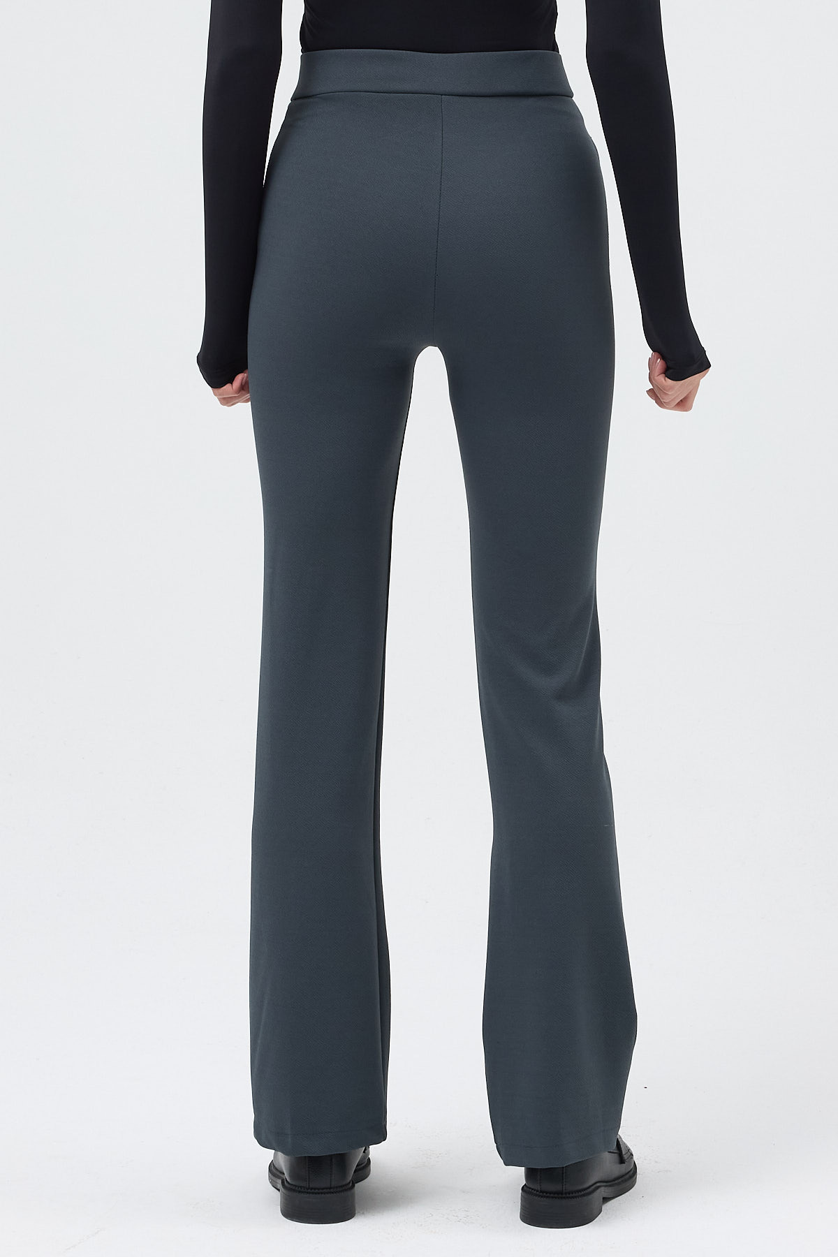 Füme Straight/Düz Kesim Yüksek Bel Nervür Dikişli Örme Pantolon TCR-6873A - 5