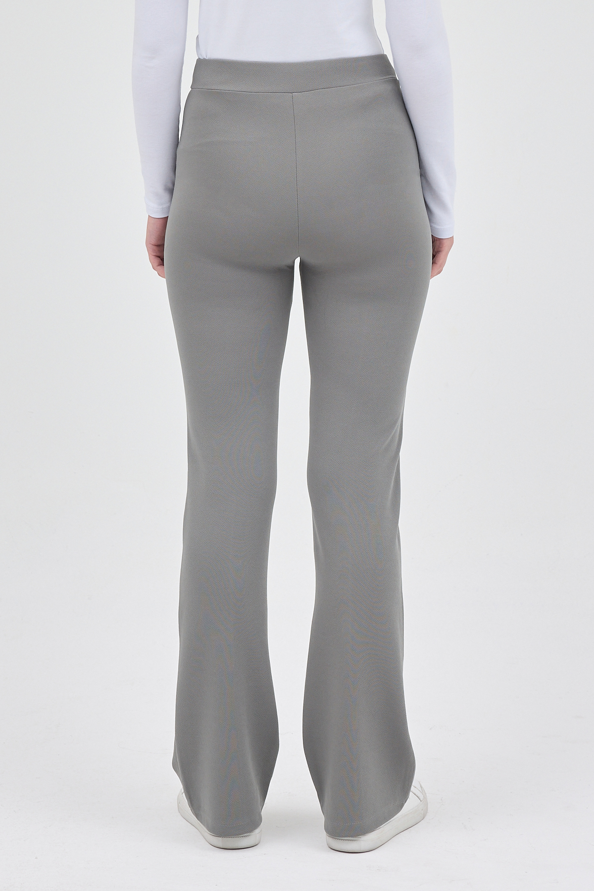 Gri Straight/Düz Kesim Yüksek Bel Nervür Dikişli Örme Pantolon TCR-6873A - 5