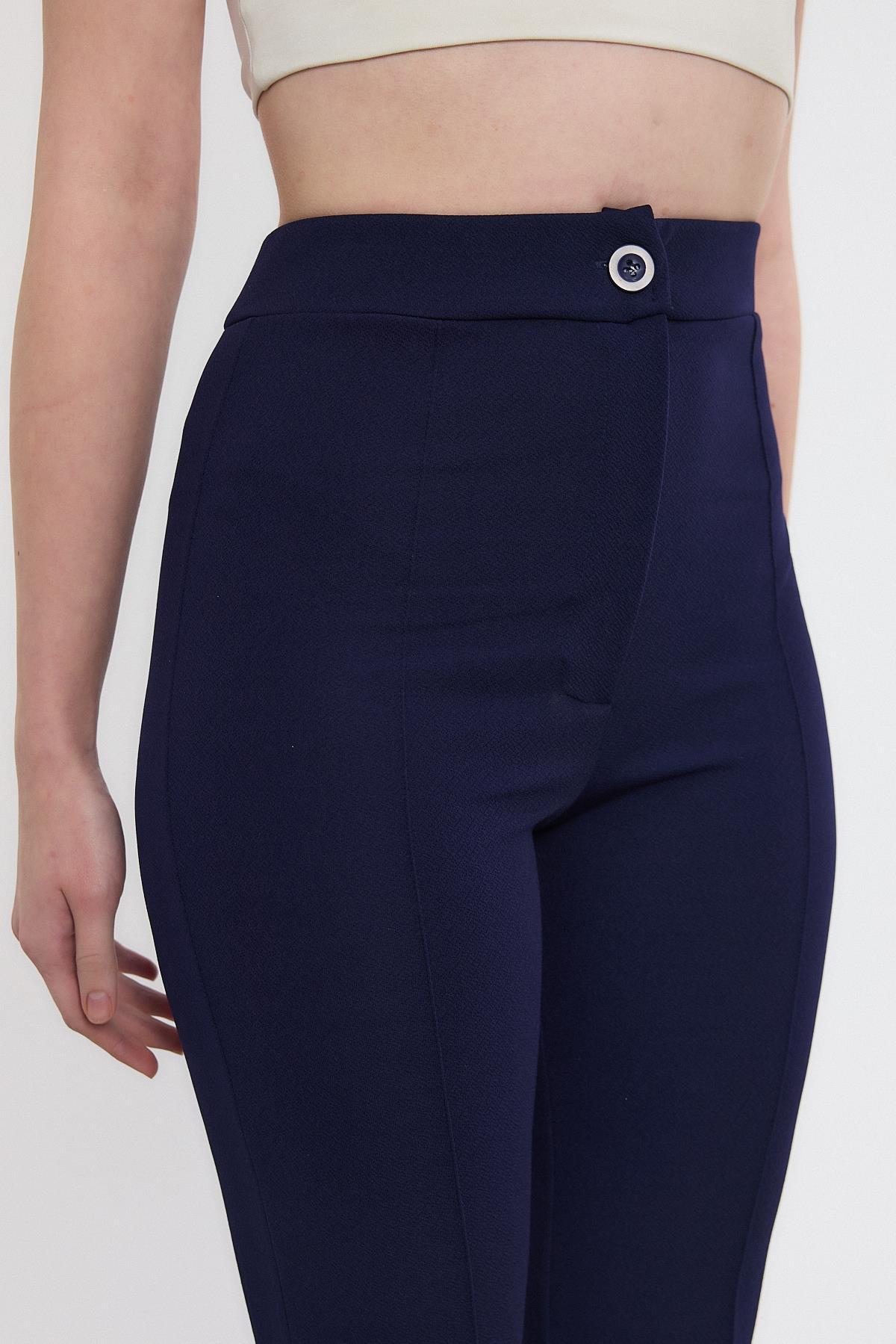 Straight/Düz Kesim Yüksek Bel Nervür Dikişli Örme Pantolon Laci - 4