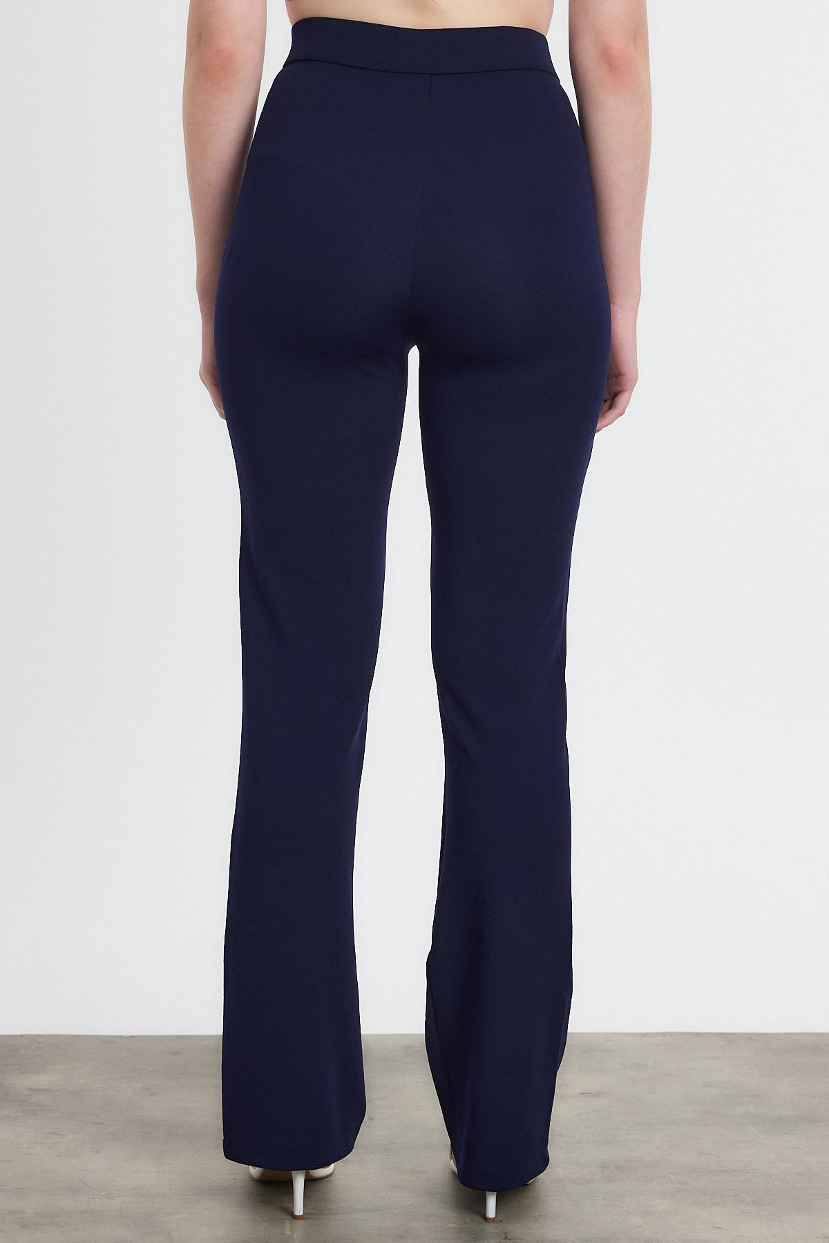 Straight/Düz Kesim Yüksek Bel Nervür Dikişli Örme Pantolon Laci - 5