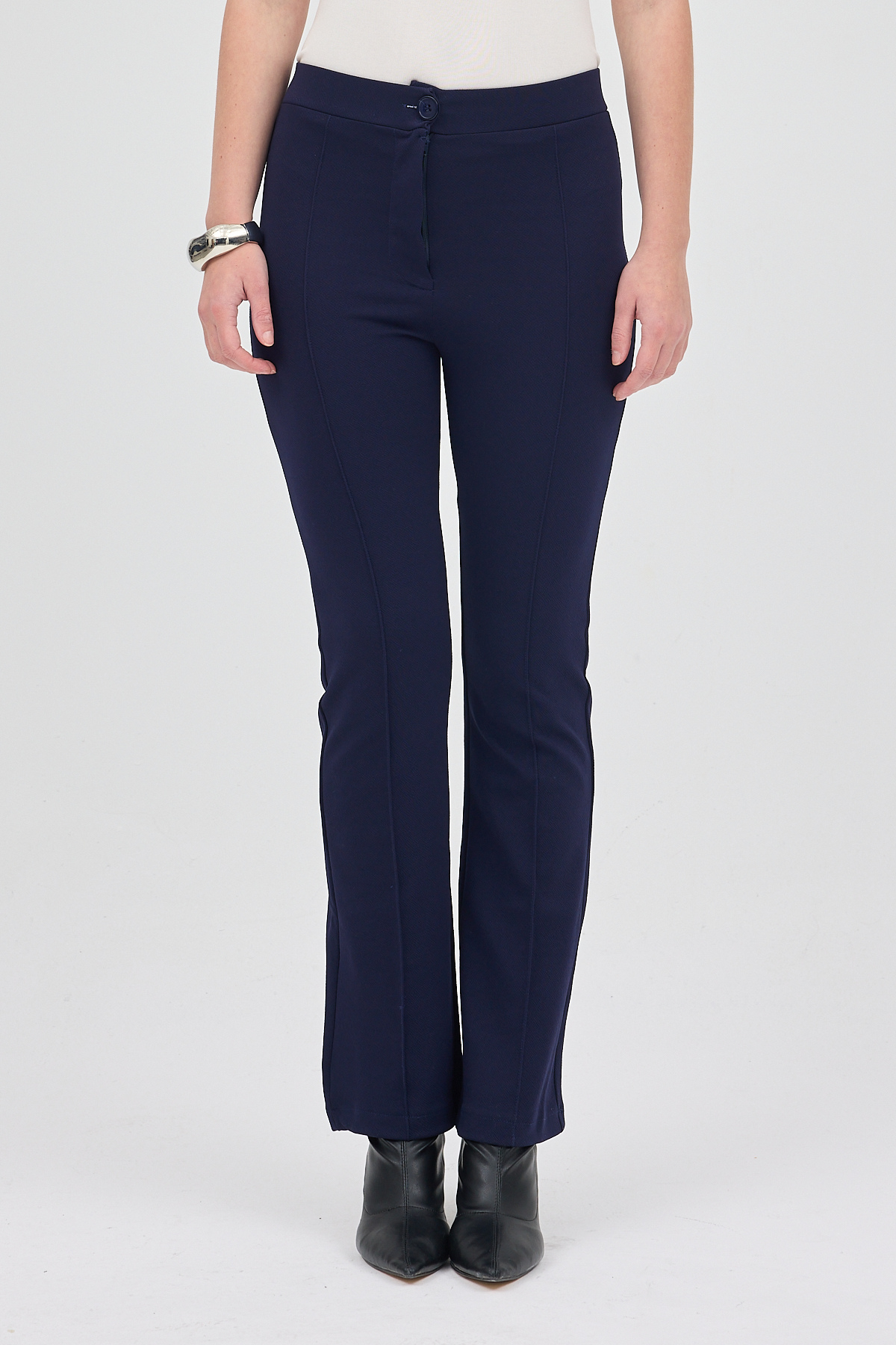 Laci Straight/Düz Kesim Yüksek Bel Nervür Dikişli Örme Pantolon TCR-6873A - 2