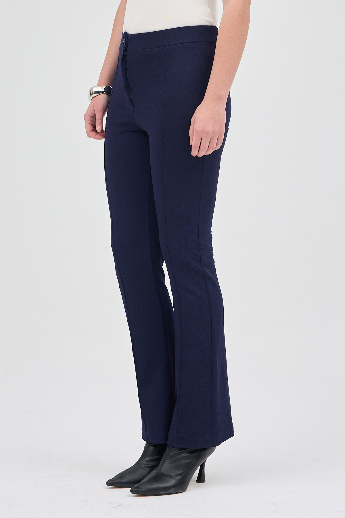 Laci Straight/Düz Kesim Yüksek Bel Nervür Dikişli Örme Pantolon TCR-6873A - RAYS