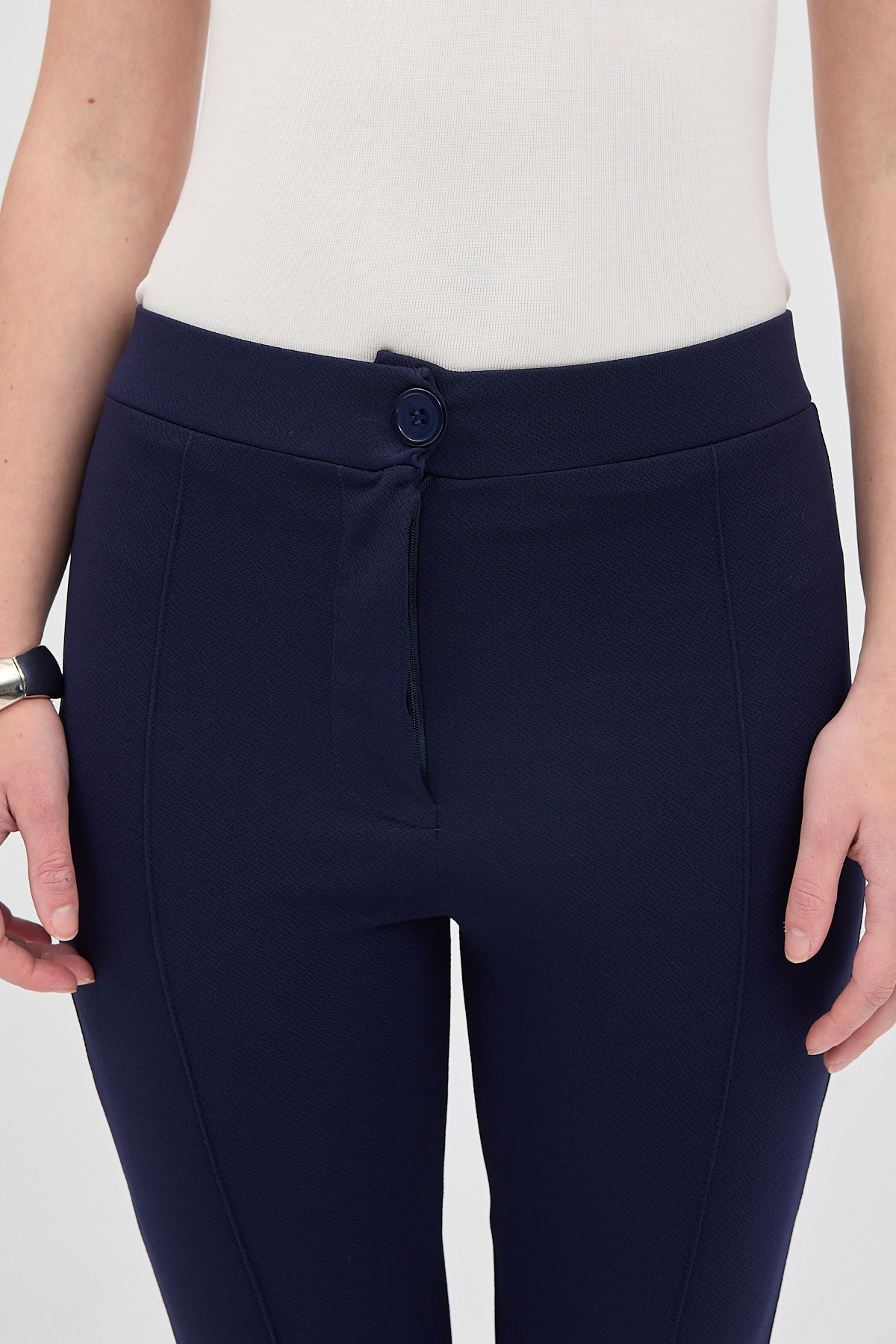 Laci Straight/Düz Kesim Yüksek Bel Nervür Dikişli Örme Pantolon TCR-6873A - RAYS