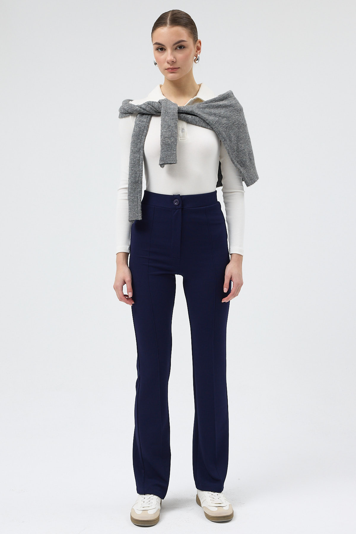 Laci Straight/Düz Kesim Yüksek Bel Nervür Dikişli Örme Pantolon TCR-6873A - 3