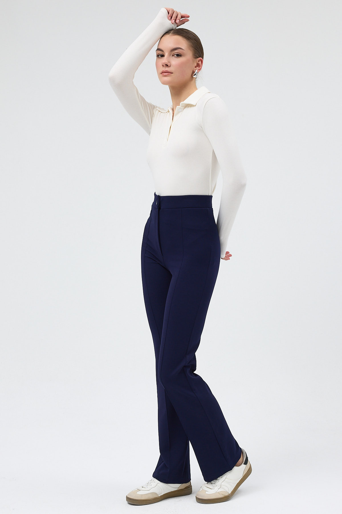 Laci Straight/Düz Kesim Yüksek Bel Nervür Dikişli Örme Pantolon TCR-6873A - 6