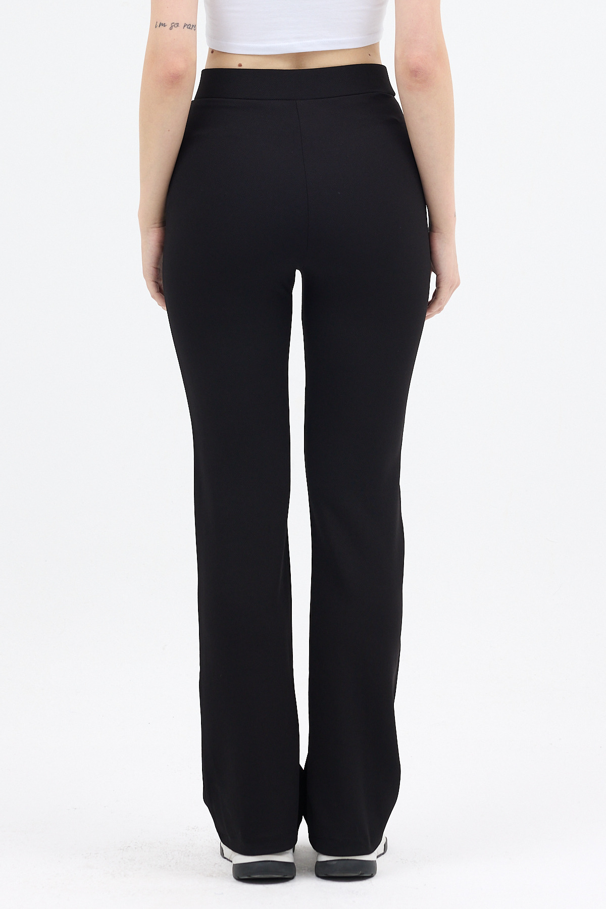 Siyah Straight/Düz Kesim Yüksek Bel Nervür Dikişli Örme Pantolon TCR-6873A - 5