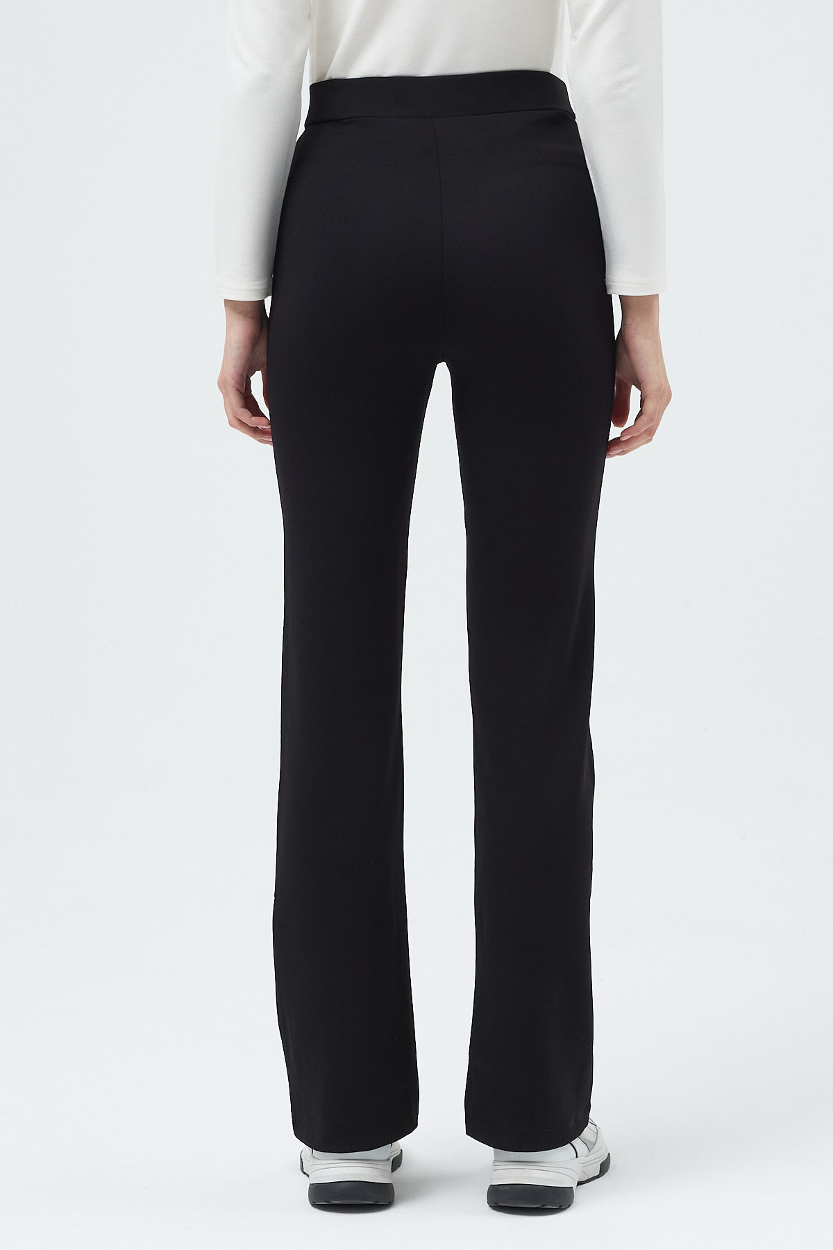 Siyah Straight/Düz Kesim Yüksek Bel Nervür Dikişli Örme Pantolon TCR-6873A - 5