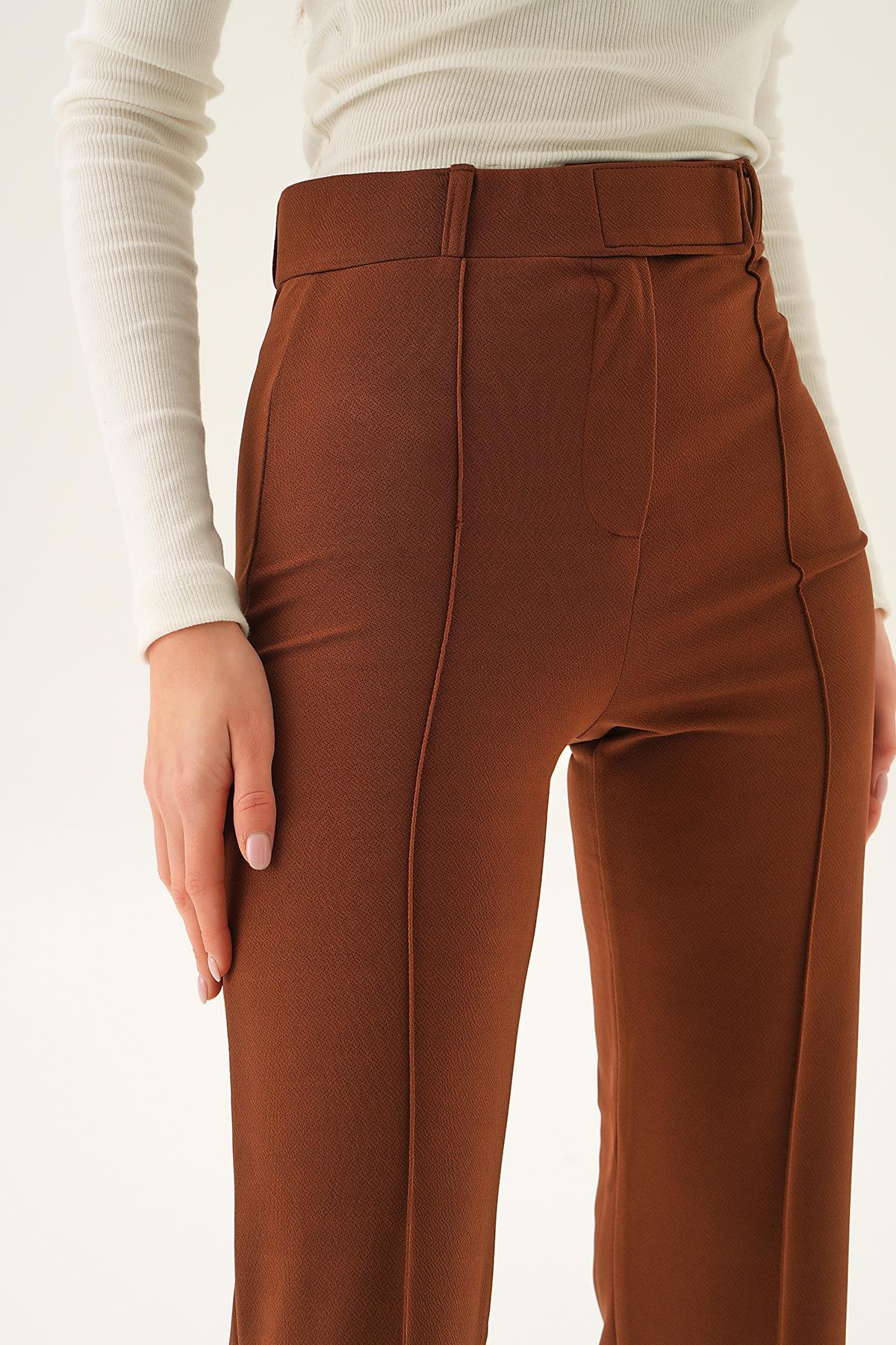 Acı Kahve Bel Detay Çımalı Pantolon 6874A - 6