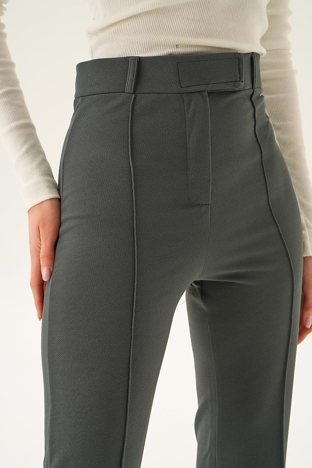 6874A Bel Detay Çımalı Pantolon Füme - 5