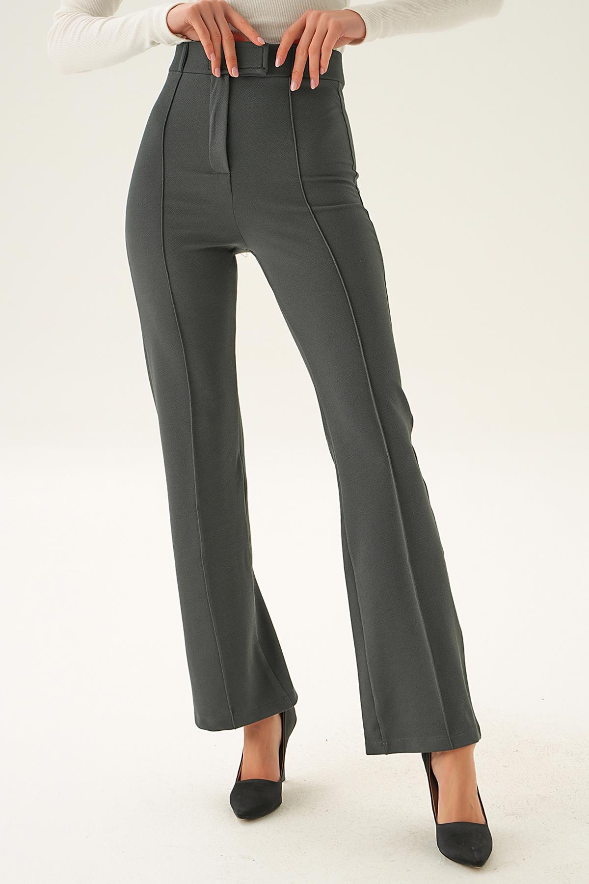 6874A Bel Detay Çımalı Pantolon Füme - 2