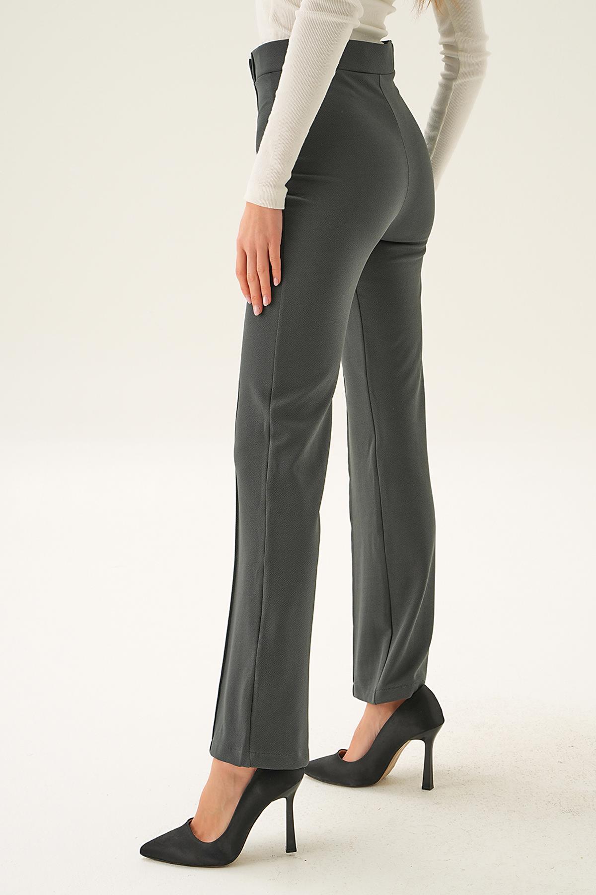 Füme Bel Detay Çımalı Pantolon 6874A - 3