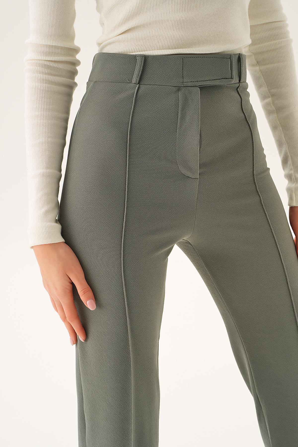 Gri Bel Detay Çımalı Pantolon 6874A - 5