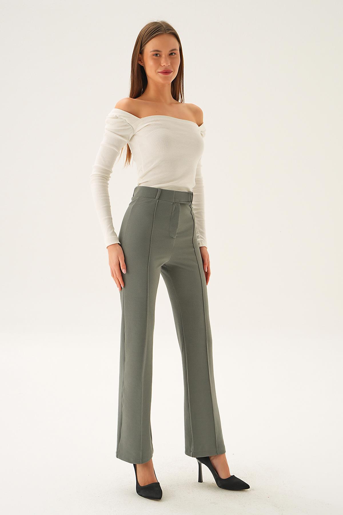 Gri Bel Detay Çımalı Pantolon 6874A - 6