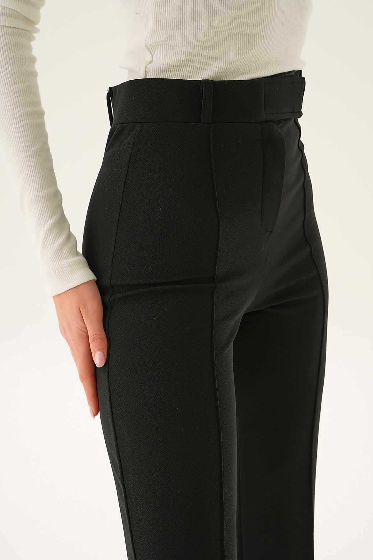 Siyah Bel Detay Çımalı Pantolon 6874A - 5