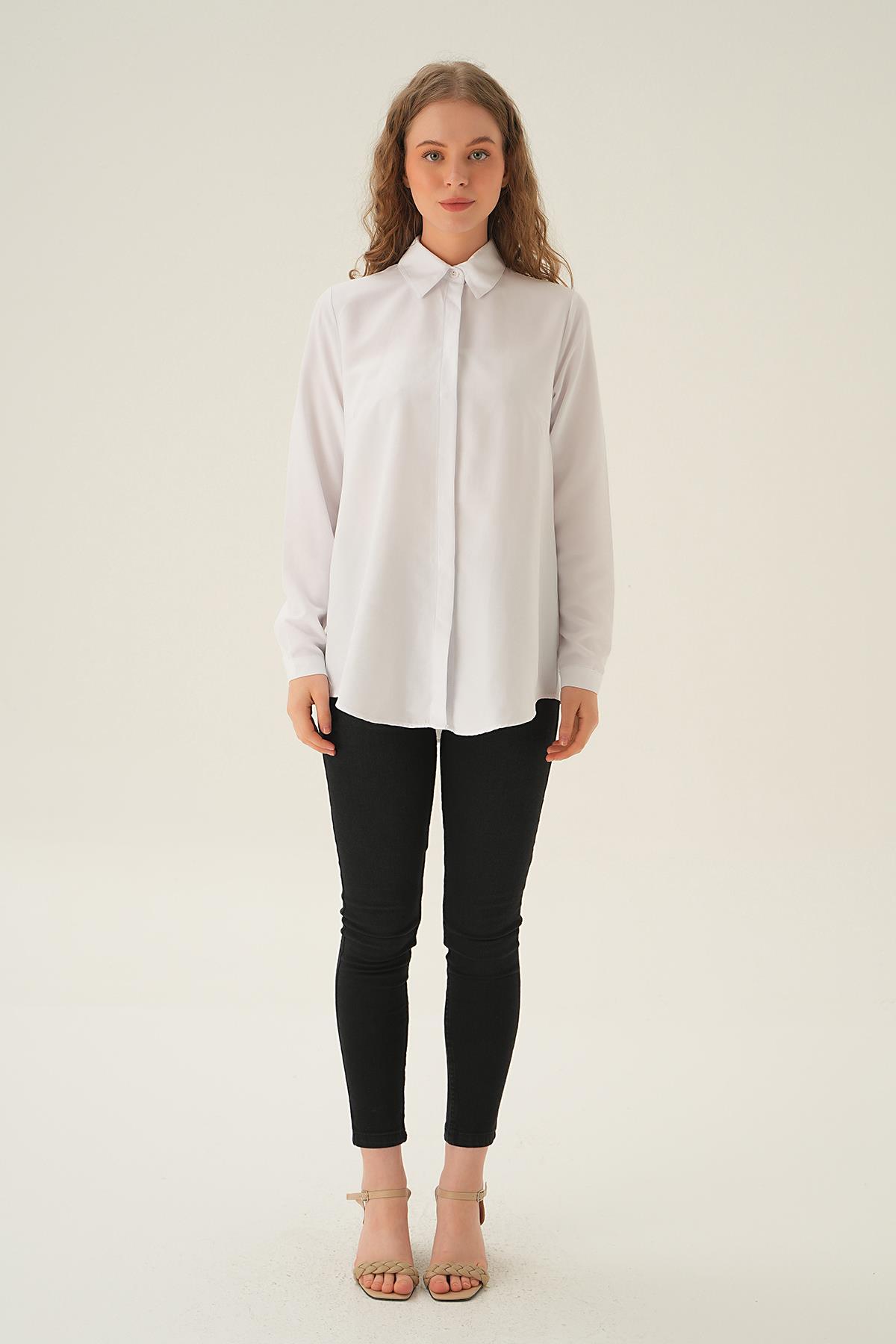 Beyaz Oversize Gömlek 6885A - 5