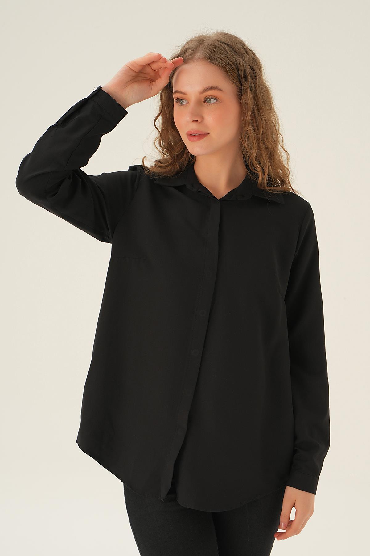 Siyah Oversize Gömlek 6885A - 3
