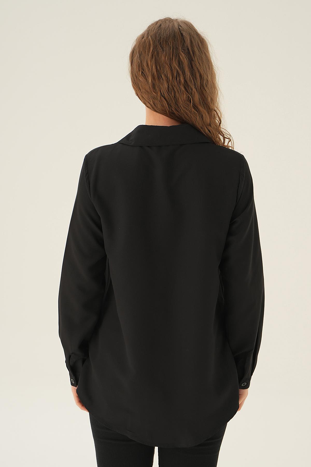 Siyah Oversize Gömlek 6885A - 4