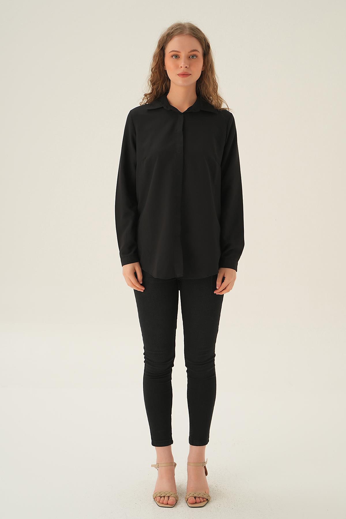 Siyah Oversize Gömlek 6885A - 5