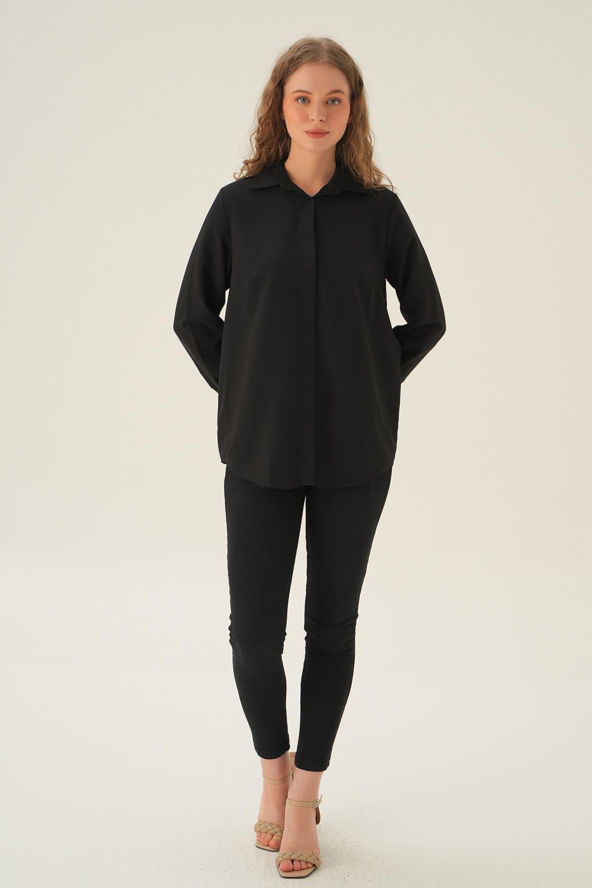 Siyah Oversize Gömlek 6885A - 6