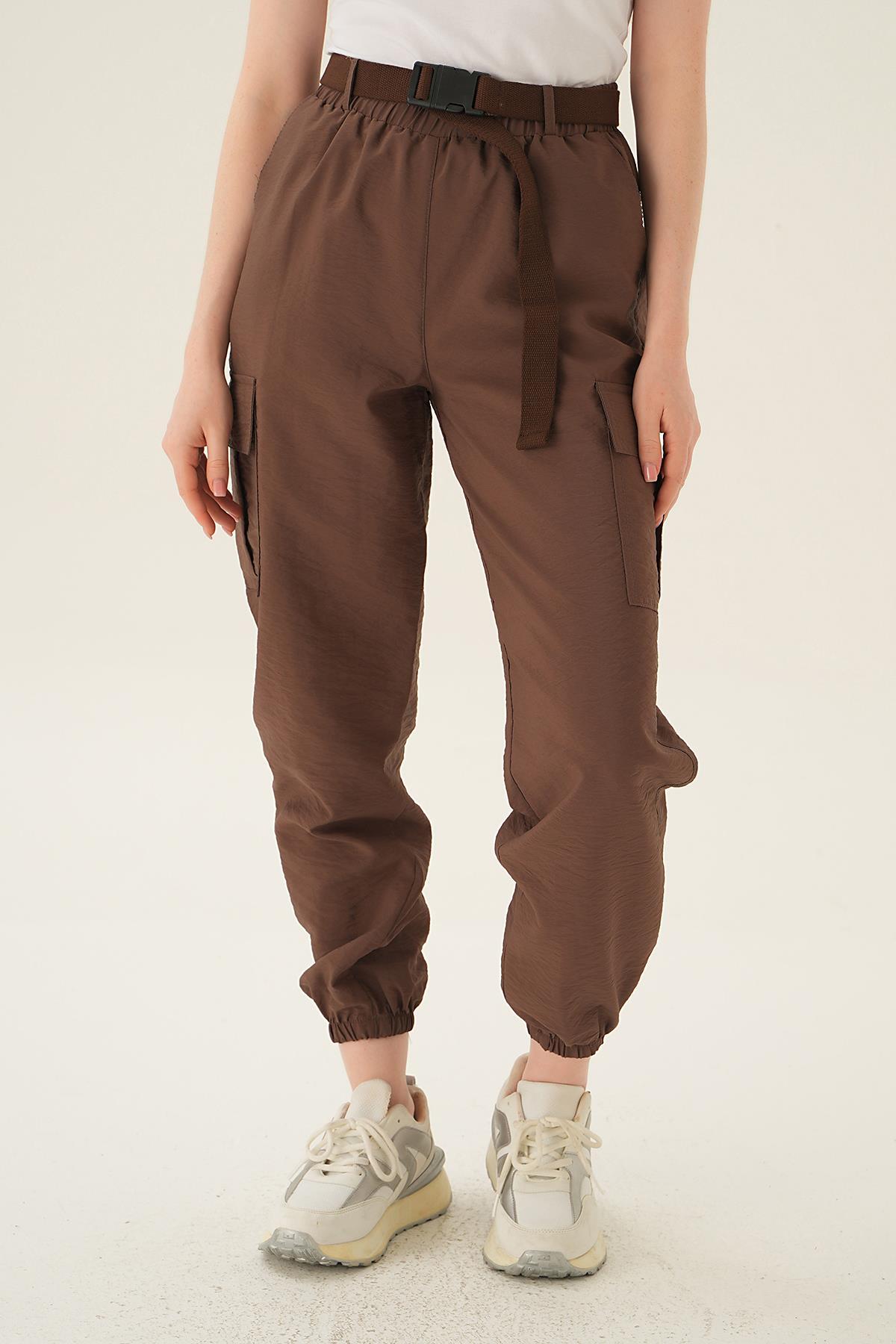 Acı Kahve Kemerli Paraşüt Pantolon 6888A - 1