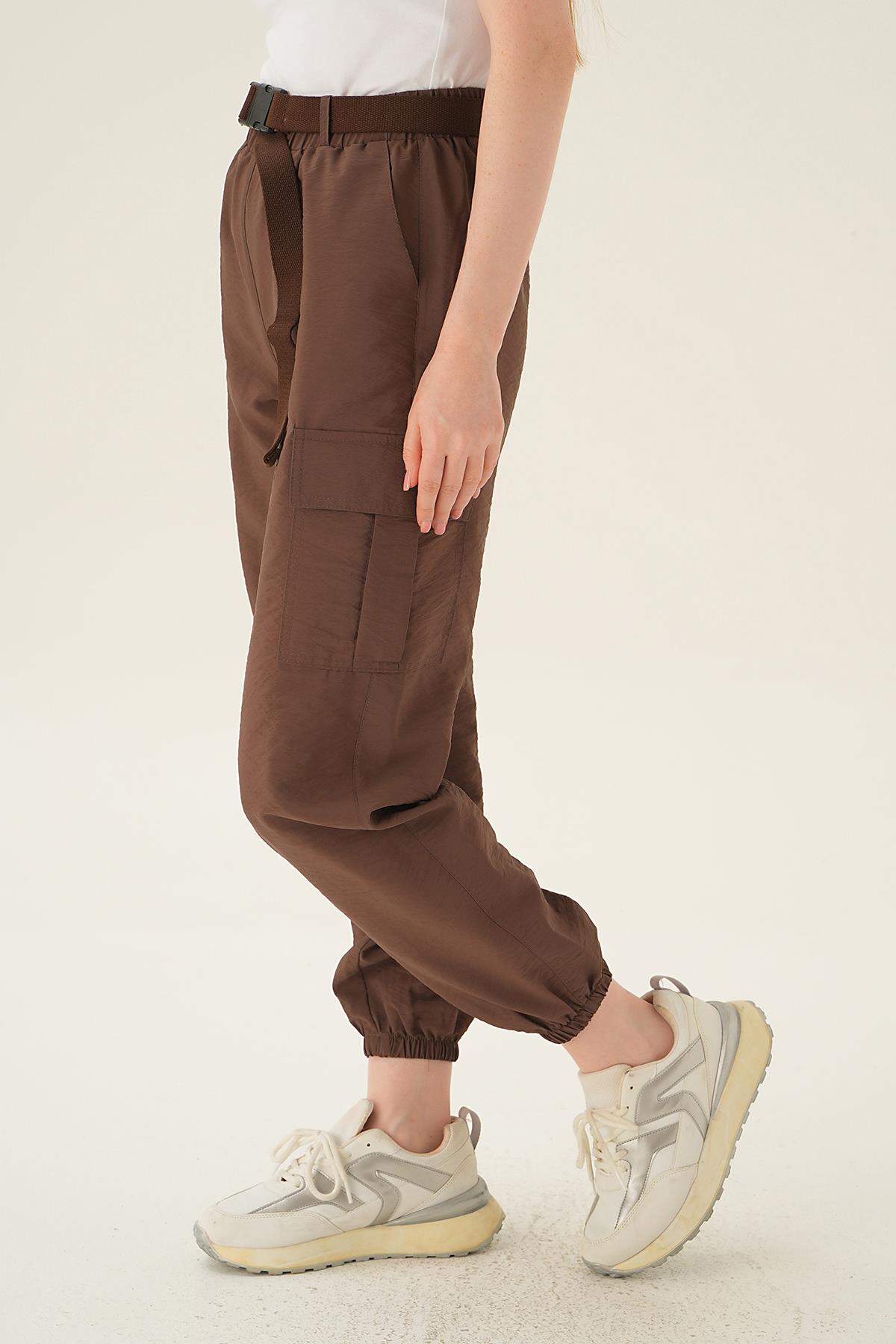 Acı Kahve Kemerli Paraşüt Pantolon 6888A - 3