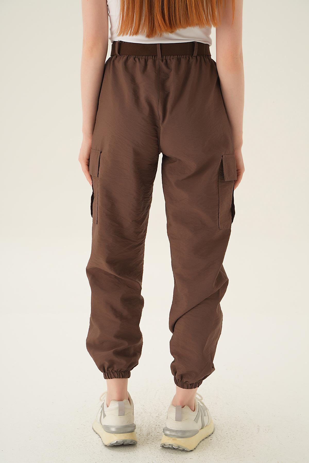 Acı Kahve Kemerli Paraşüt Pantolon 6888A - 4