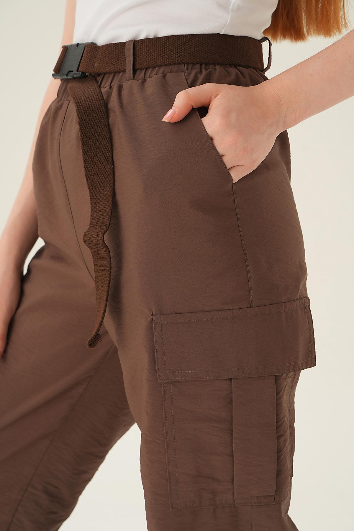 Acı Kahve Kemerli Paraşüt Pantolon 6888A - 5