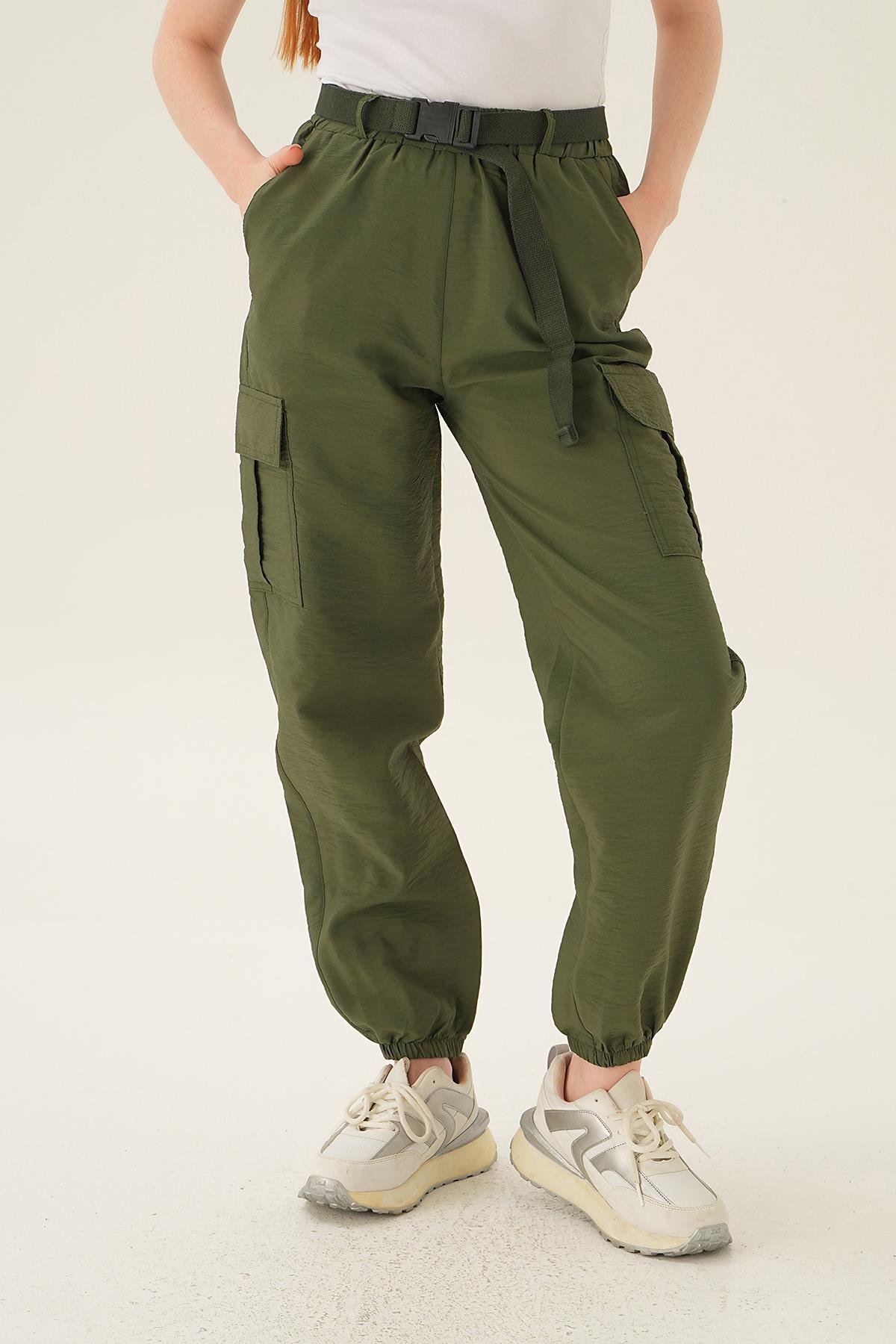 Haki Kemerli Paraşüt Pantolon 6888A - 1