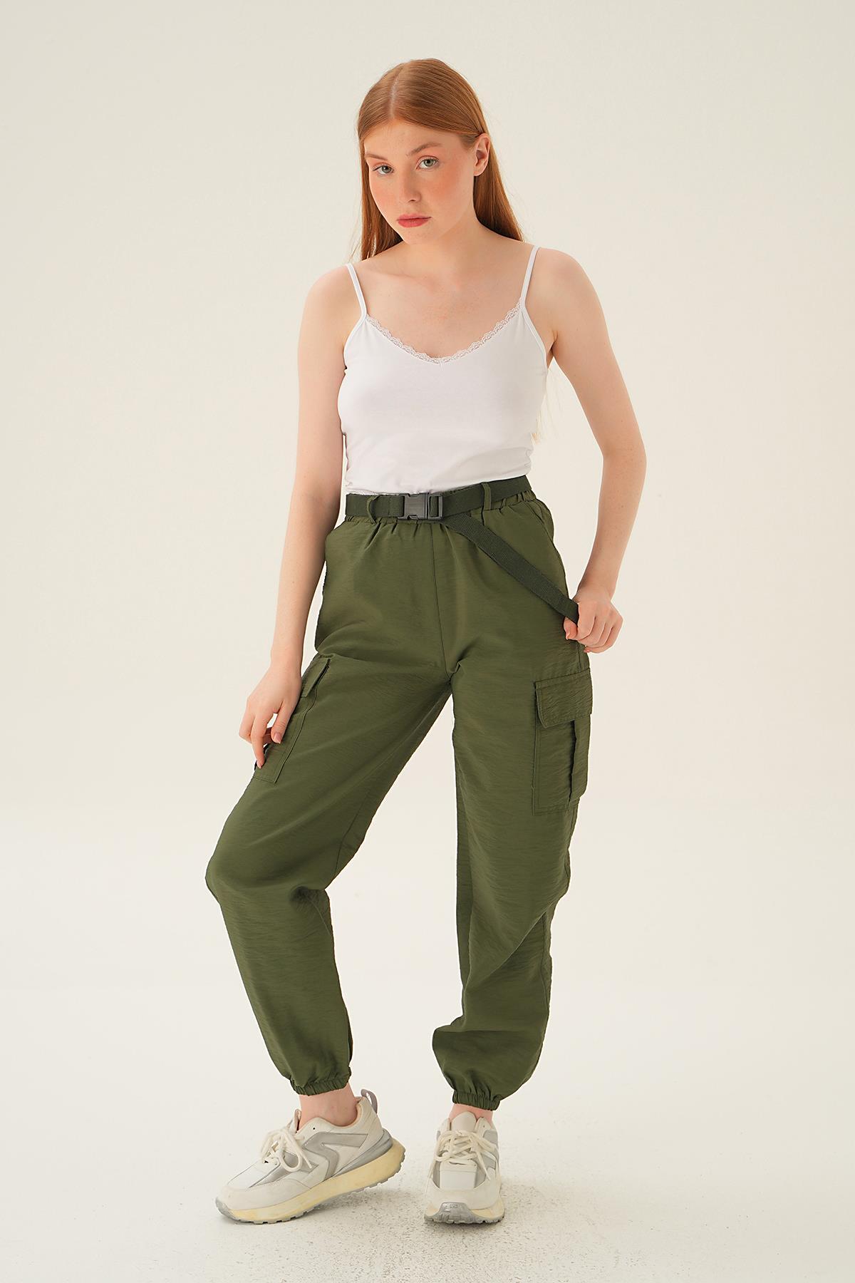Haki Kemerli Paraşüt Pantolon 6888A - 2