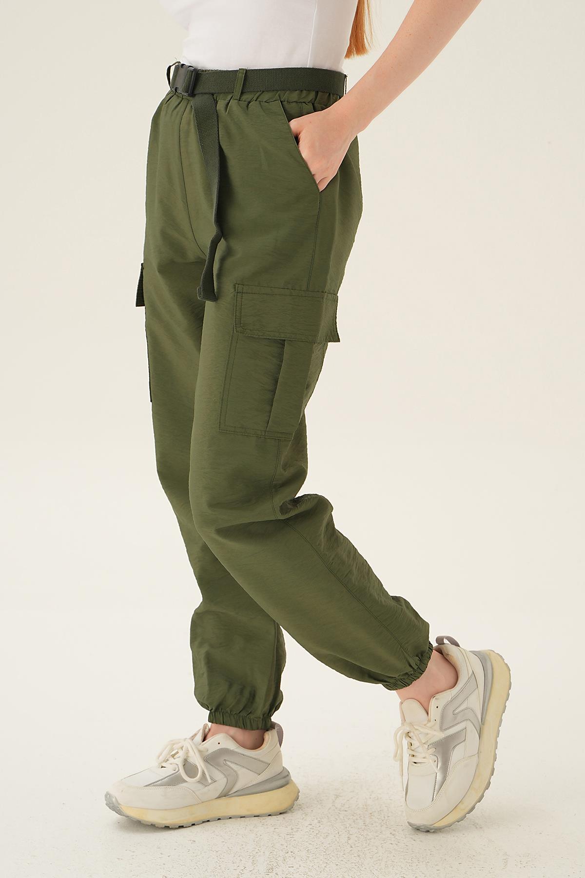 Haki Kemerli Paraşüt Pantolon 6888A - 3