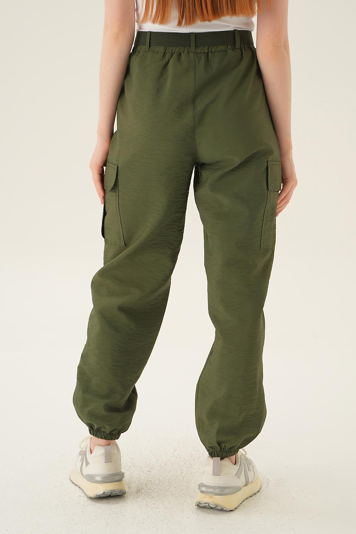 Haki Kemerli Paraşüt Pantolon 6888A - 4