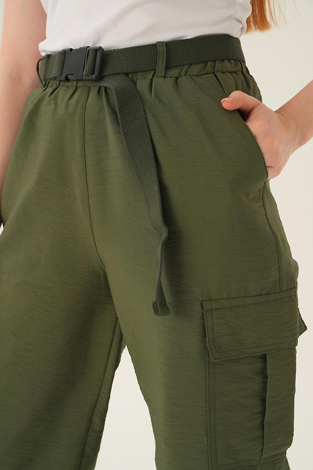 Haki Kemerli Paraşüt Pantolon 6888A - 5