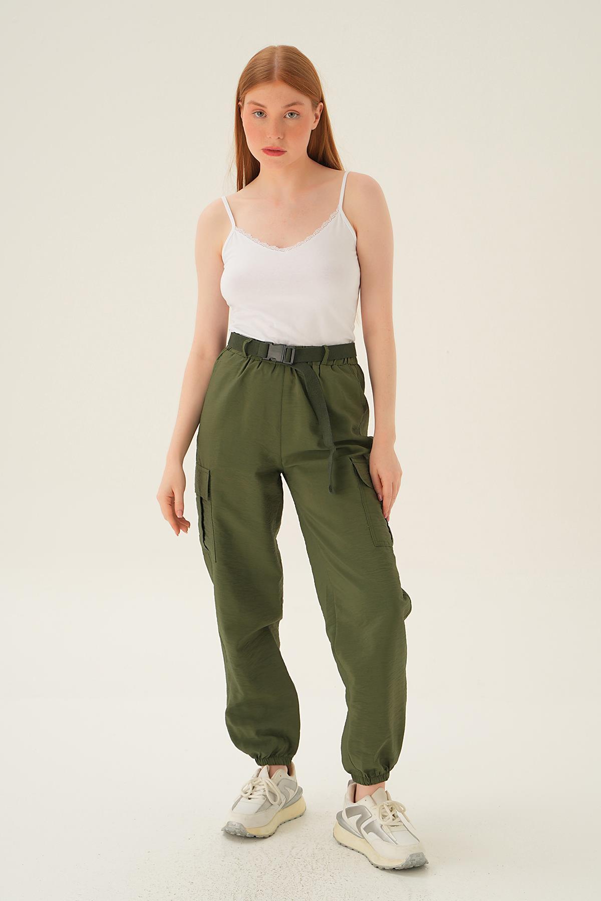 Haki Kemerli Paraşüt Pantolon 6888A - 6