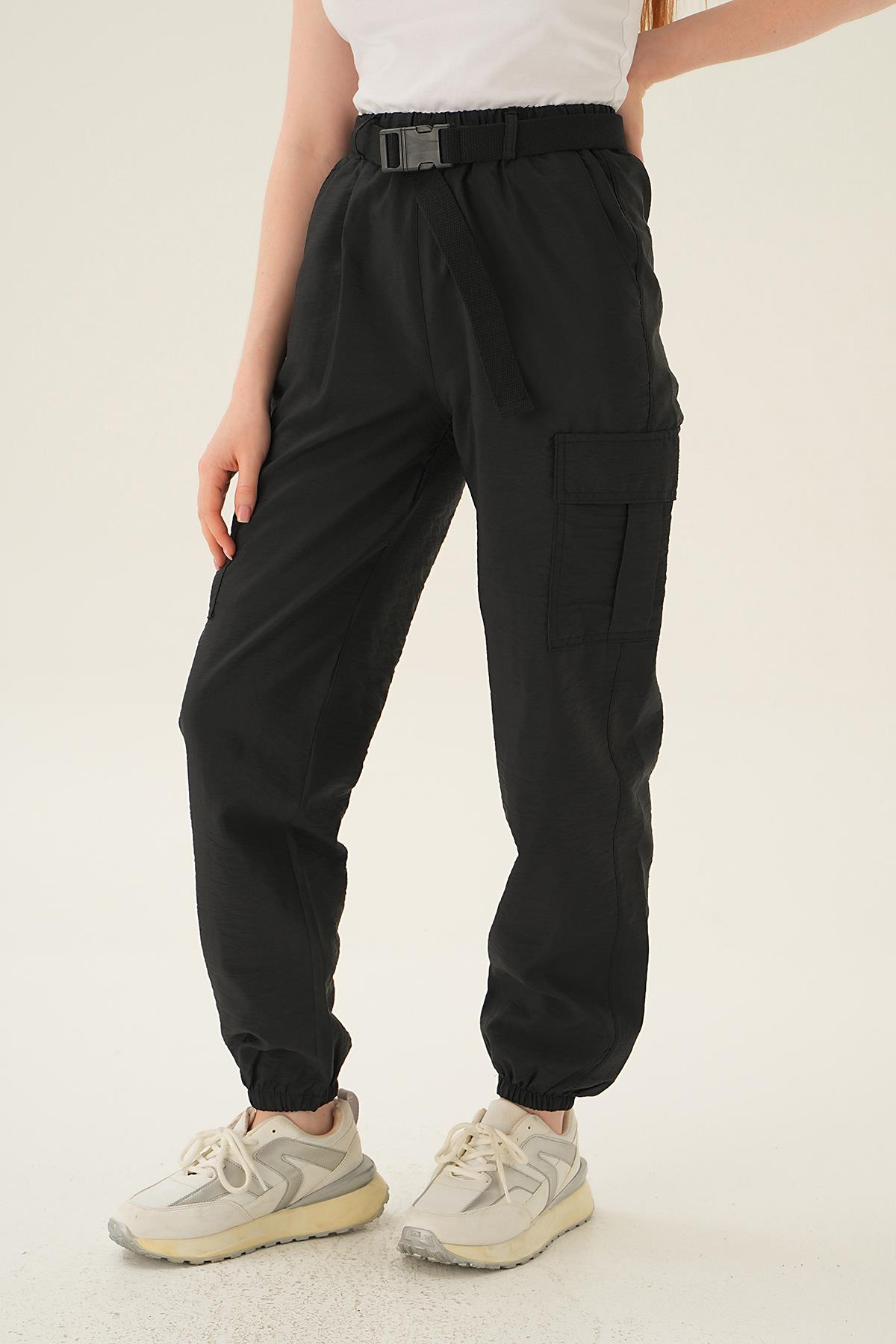 Siyah Kemerli Paraşüt Pantolon 6888A - 3
