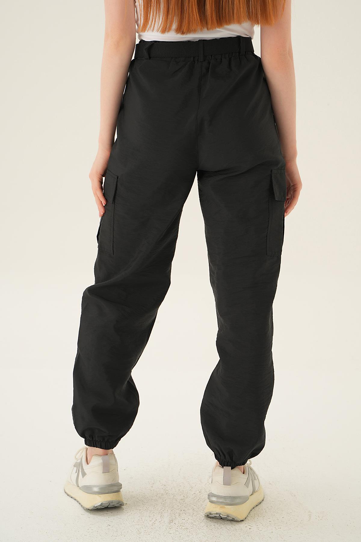 Siyah Kemerli Paraşüt Pantolon 6888A - 4