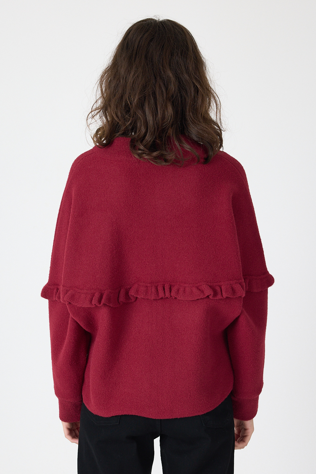 Bordo Pul İşlemeli Cepli Fermuarlı Kadın Hırka 6890 - 5