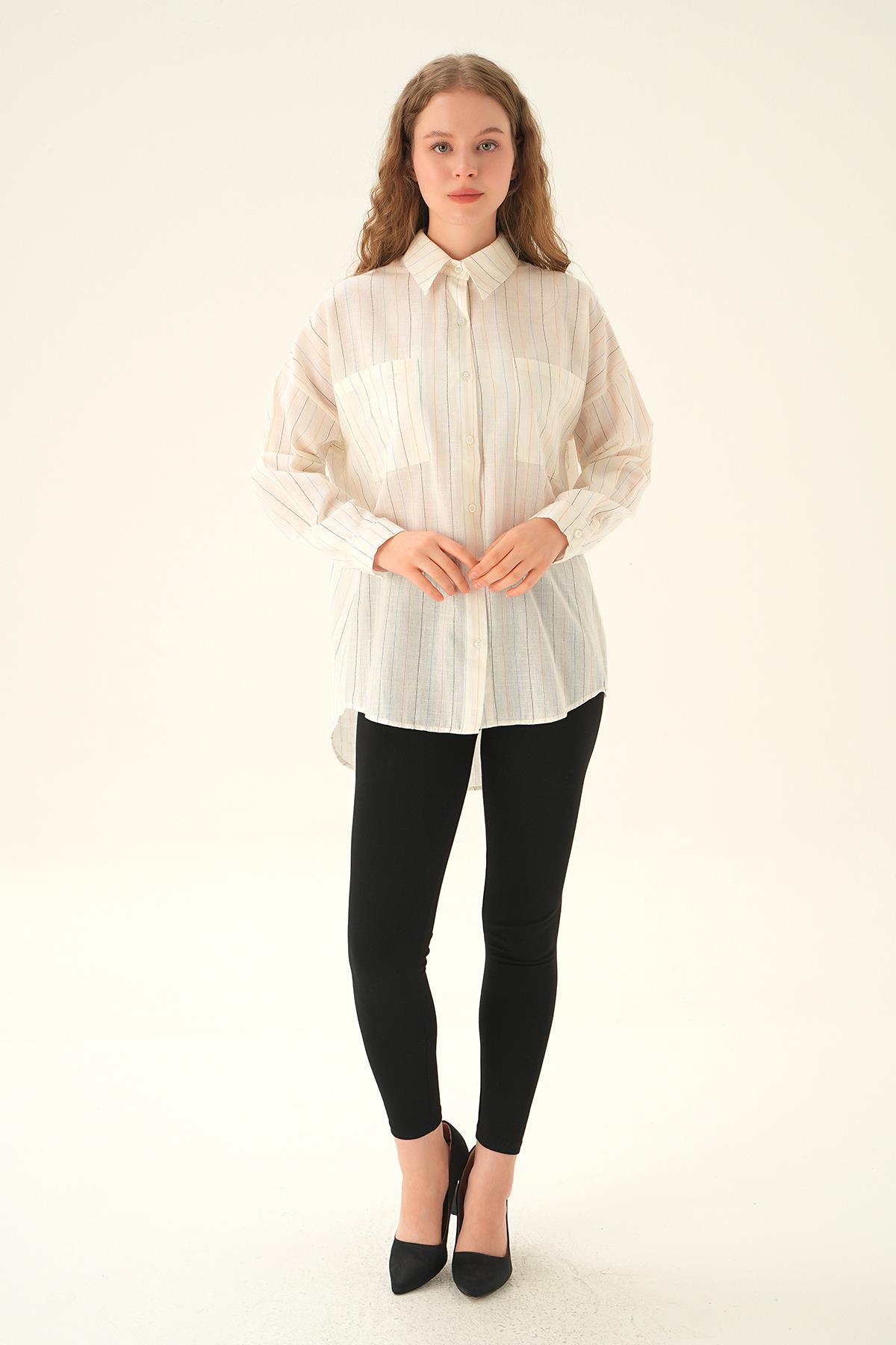 Beyaz Çizgili Gömlek 6891-1 - 2