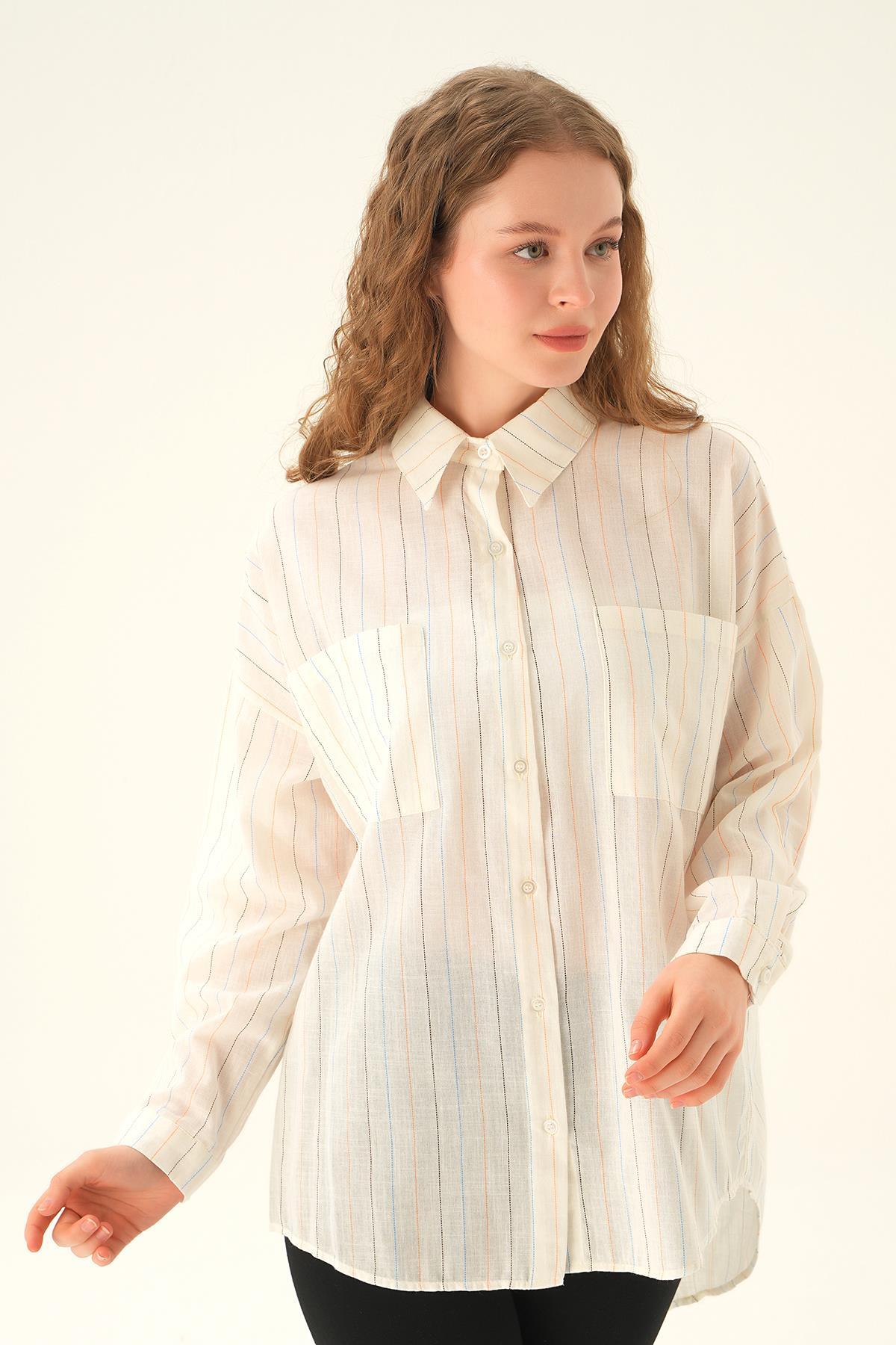 Beyaz Çizgili Gömlek 6891-1 - 3