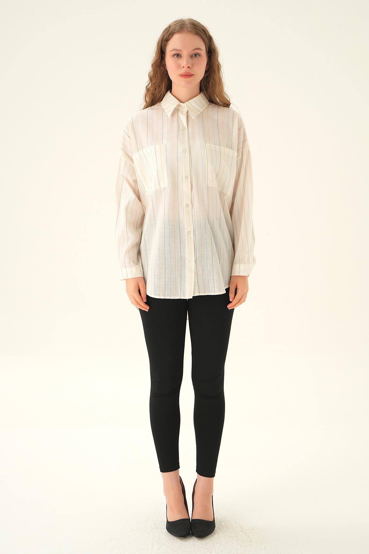Beyaz Çizgili Gömlek 6891-1 - 6