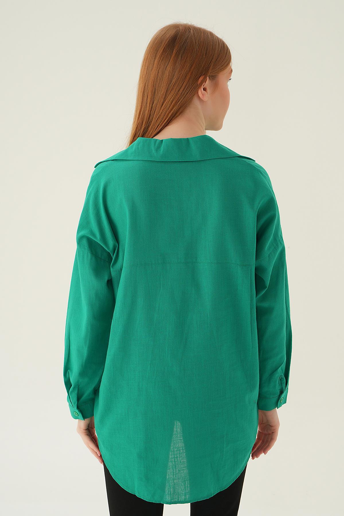 6891A Çift Cep Gömlek Benetton Yeşili - 4