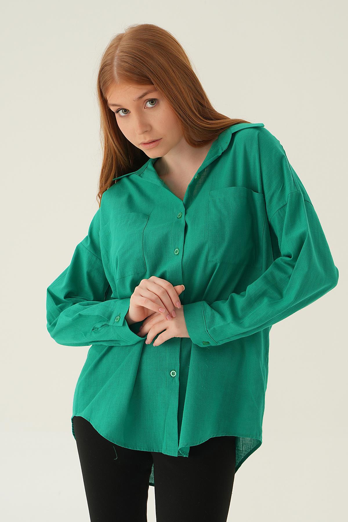 6891A Çift Cep Gömlek Benetton Yeşili - 5