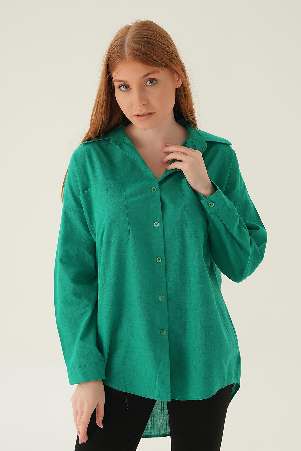 6891A Çift Cep Gömlek Benetton Yeşili - 1