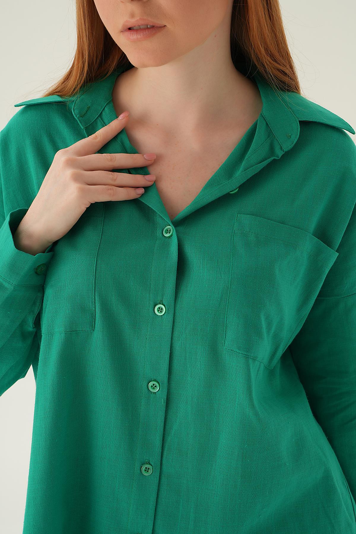 Benetton Yeşili Çift Cep Gömlek 6891A - 2