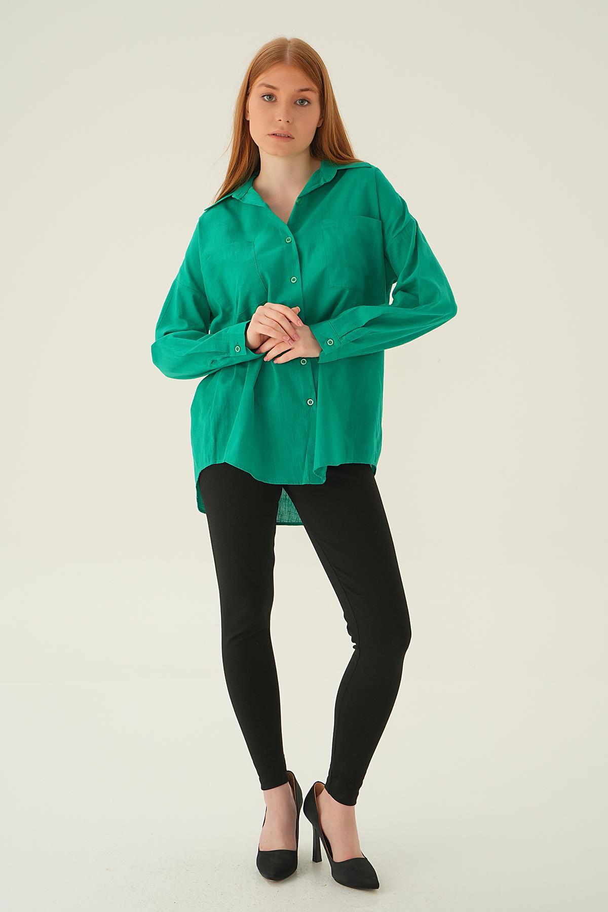 Benetton Yeşili Çift Cep Gömlek 6891A - 3