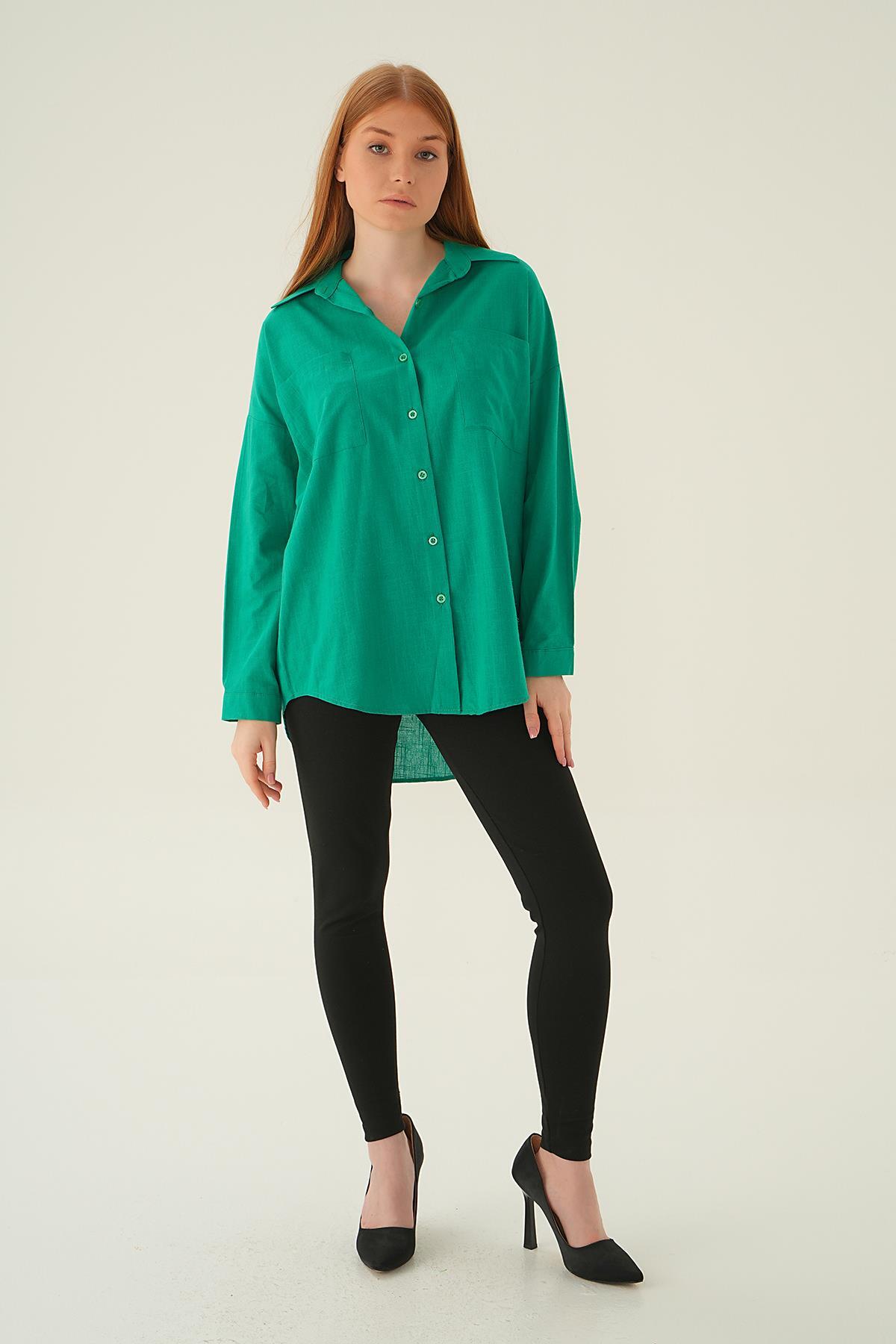 Benetton Yeşili Çift Cep Gömlek 6891A - 6