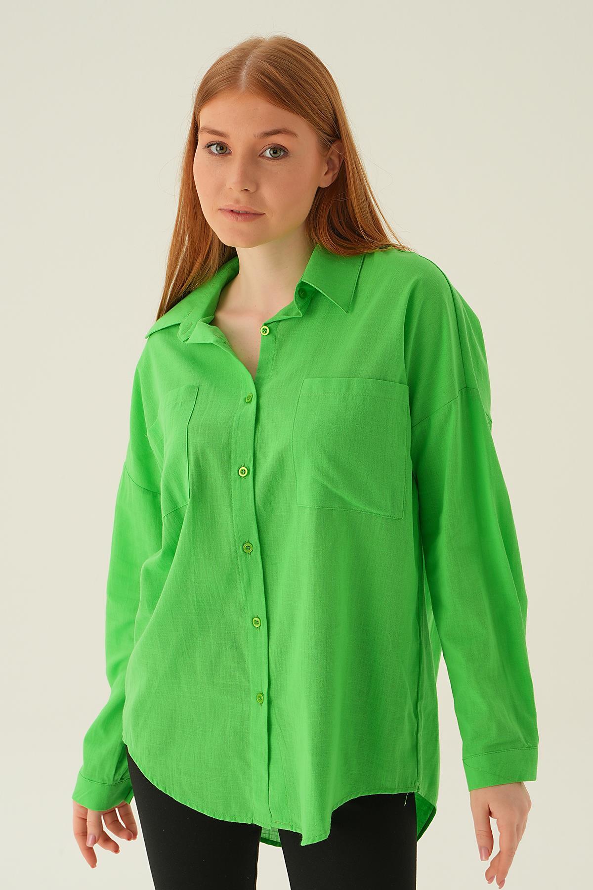 6891A Çift Cep Gömlek Fıstık Yeşili - 2