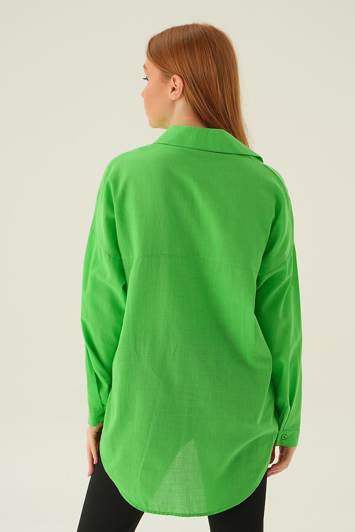 Fıstık Yeşili Çift Cep Gömlek 6891A - 3